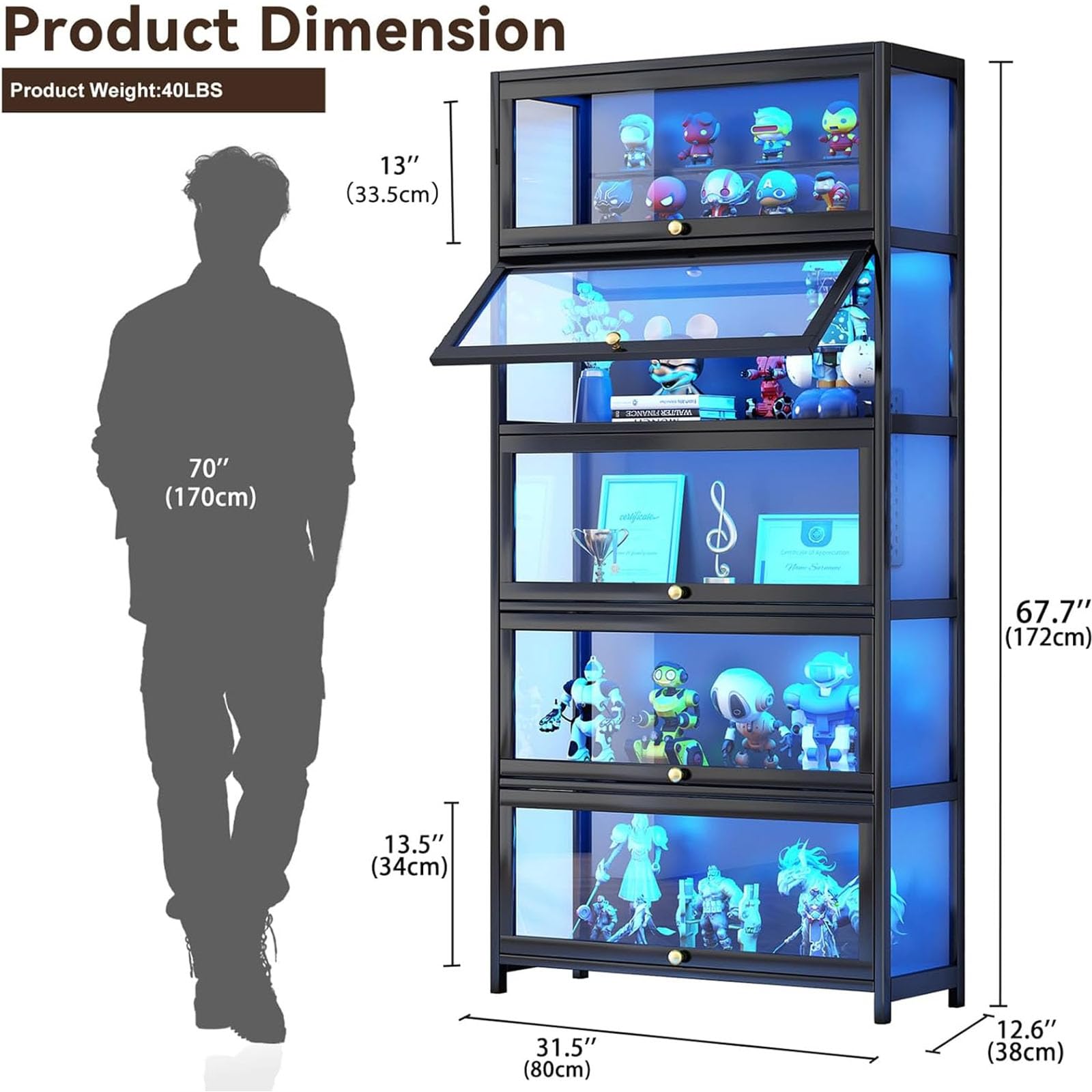 5-Tier Display Cabinet with Acrylic Glass Doors