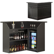 L-Shaped Corner Bar Cabinet with LED & Fridge Space