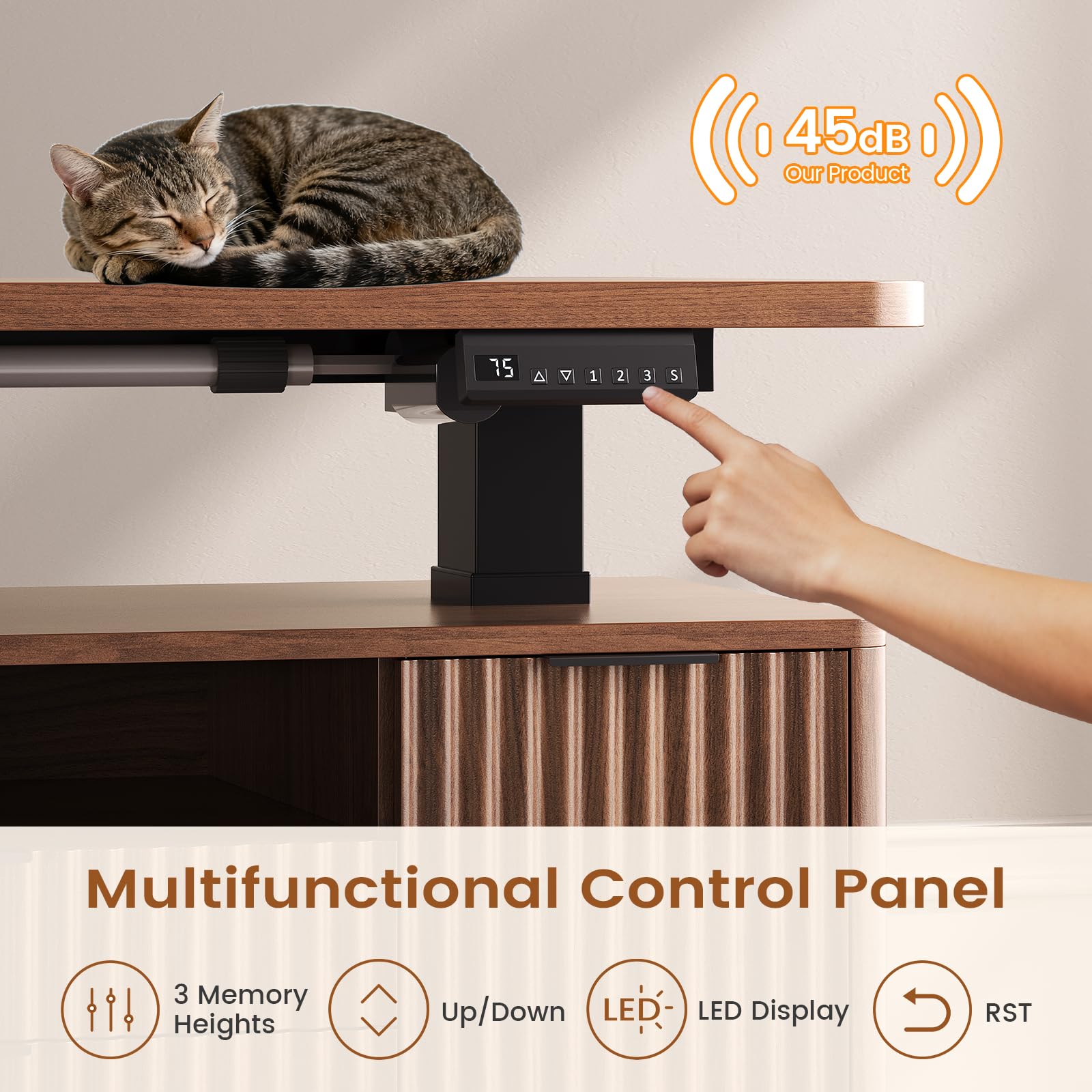 SEDETA L Shaped Electric Standing Desk, 69" x 55"Height Adjustable Office Executive Desk with 4 Drawers and Storage Shelves, Fluted Sit Stand Computer Desk with Power Outlet for Home Office
