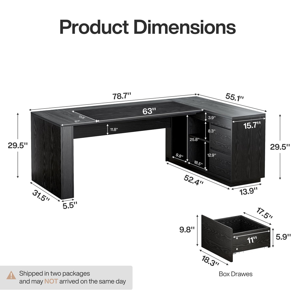 Tribesigns 78" L Shaped Executive Desk with Drawers, Large Office Computer Desk with Cabinet and Storage Shelves, Modern Business Furniture Sets Workstation for Home Office(Gray&Black)