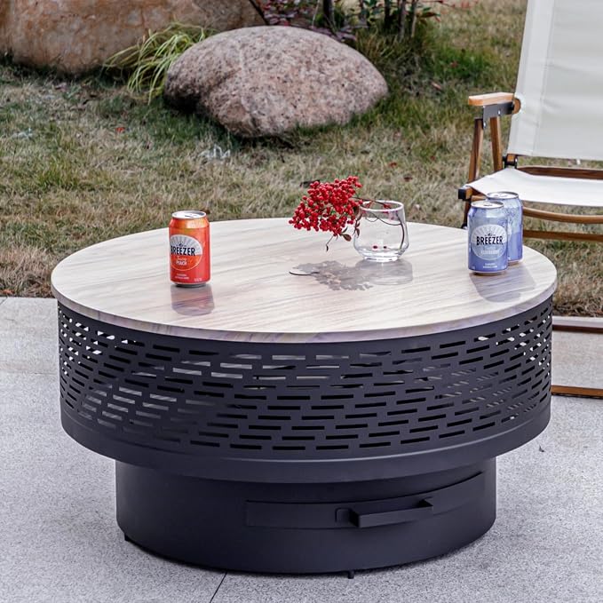 Wood Burning Fire Pit with Grill & Lid