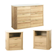 3-Piece Fluted Bedroom Set – 6-Drawer Dresser & 2 Nightstands
