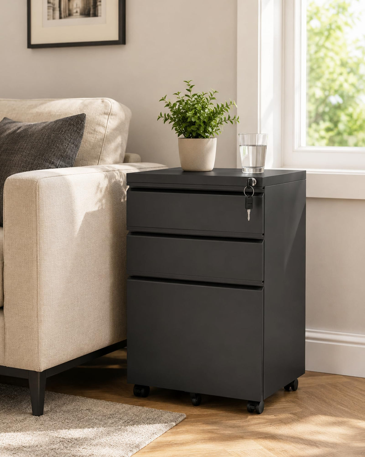 3-Drawer Locking Mobile File Cabinet