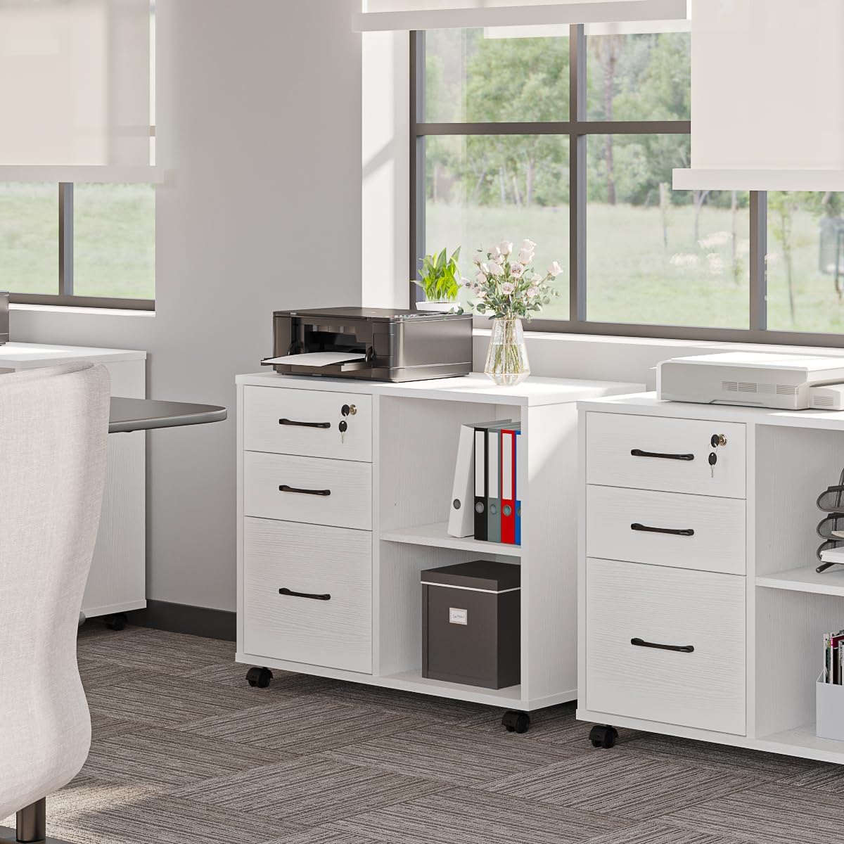 3-Drawer Rolling File Cabinet with Printer Stand