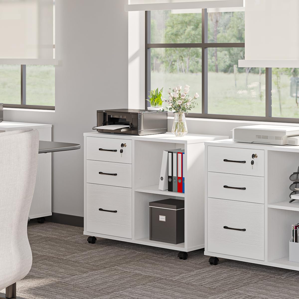 3-Drawer Rolling File Cabinet with Printer Stand