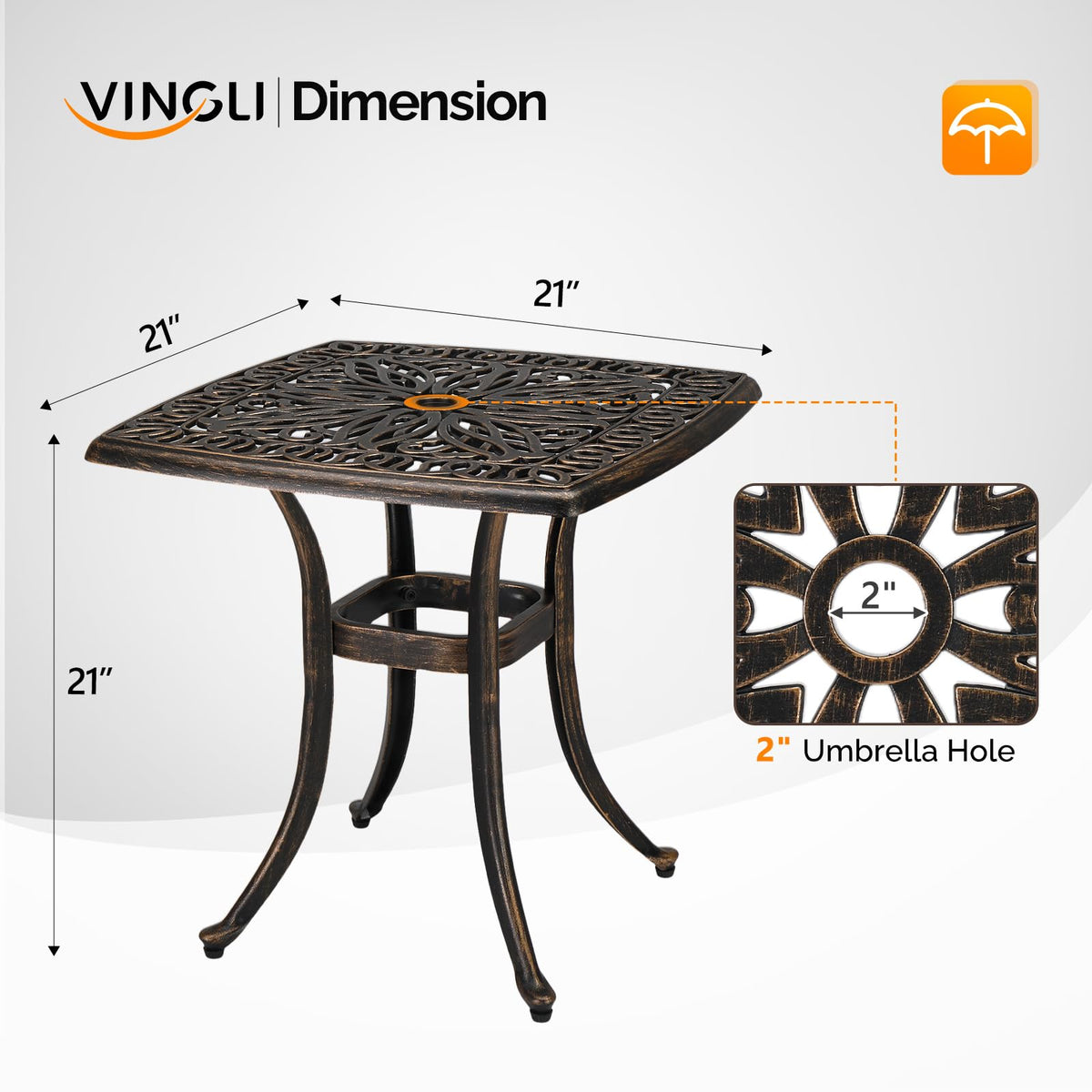 VINGLI 3-Piece Outdoor Bistro Set, All-Weather Cast Aluminum Patio Table & 2 Chairs Rustproof Small Outside Chairs for Lawn Garden Deck Pool (with Cushion)