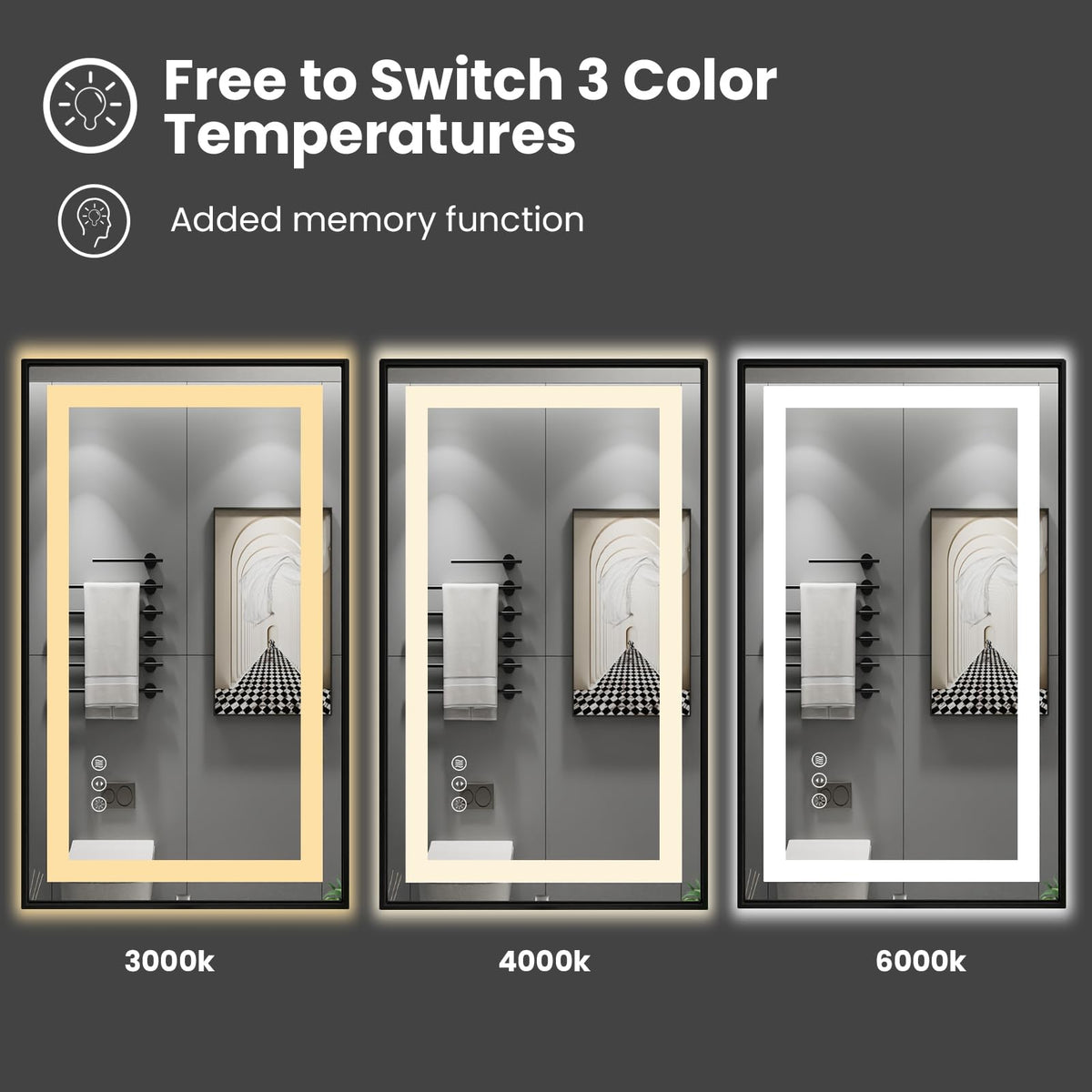 Amorho LED Bathroom Mirror, 60"X36" Front Lit and Backlit with Black Frame