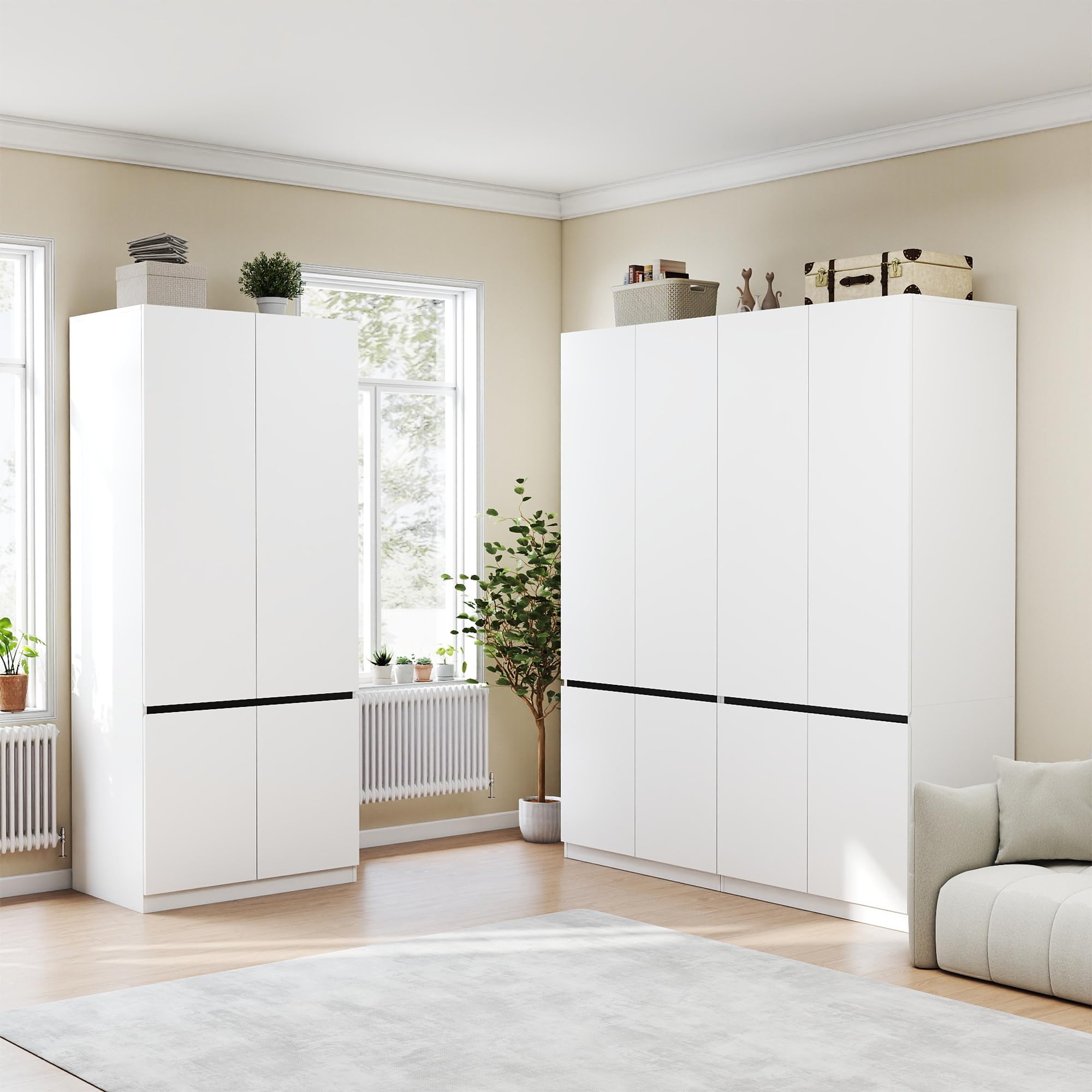 Swyanste White Armoire Wardrobe Closet: 74" Large Wardrobe Closet with 4 Doors, Wood Closets Cabinet for Hanging Clothes, Freestanding Bedroom Armoires (63 in-4 Doors)