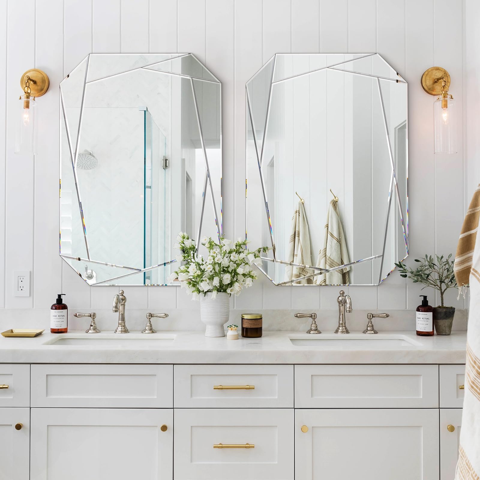 Octagonal Frameless Wall Mirror with Beveled Edge