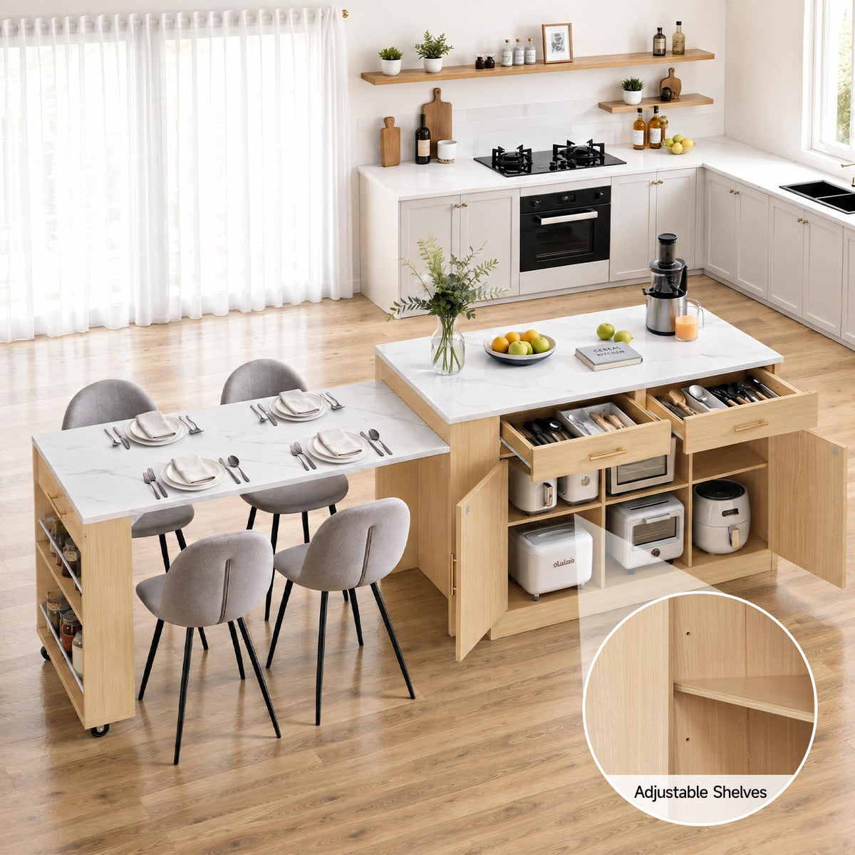 Extendable Kitchen Island with Storage