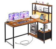 L-Shaped Desk with 4 Drawers, LED Lights & Power Outlet, 47 Inch