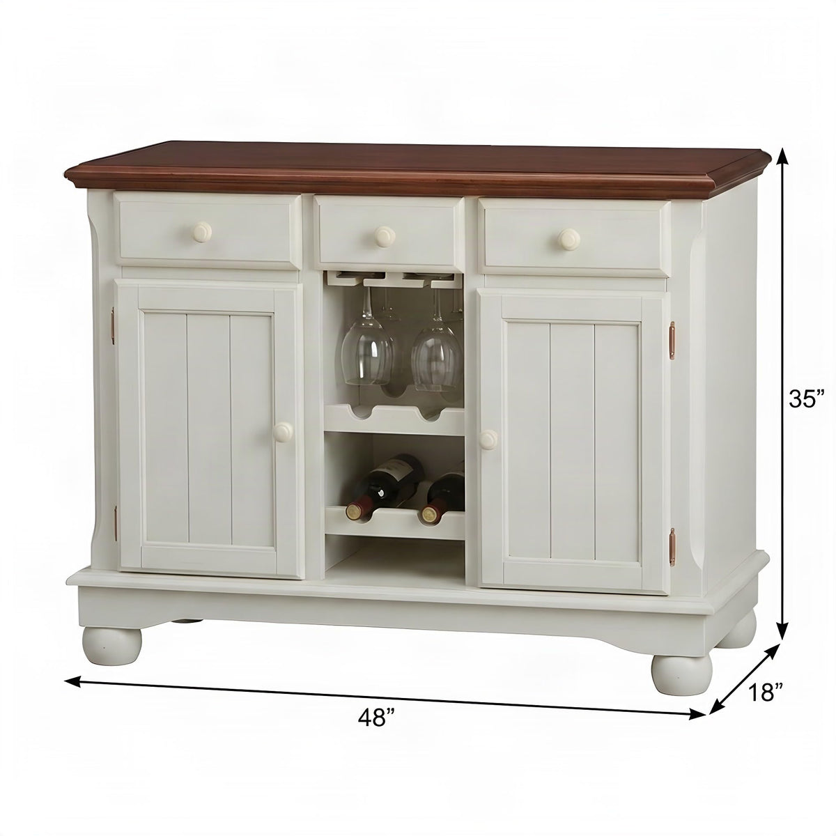 A-America British Isles Dining Solid Rubberwood Dining Server, Farmhouse Buffet Cabinet with Storage for Kitchen Dining Room, Merlot/Buttermilk