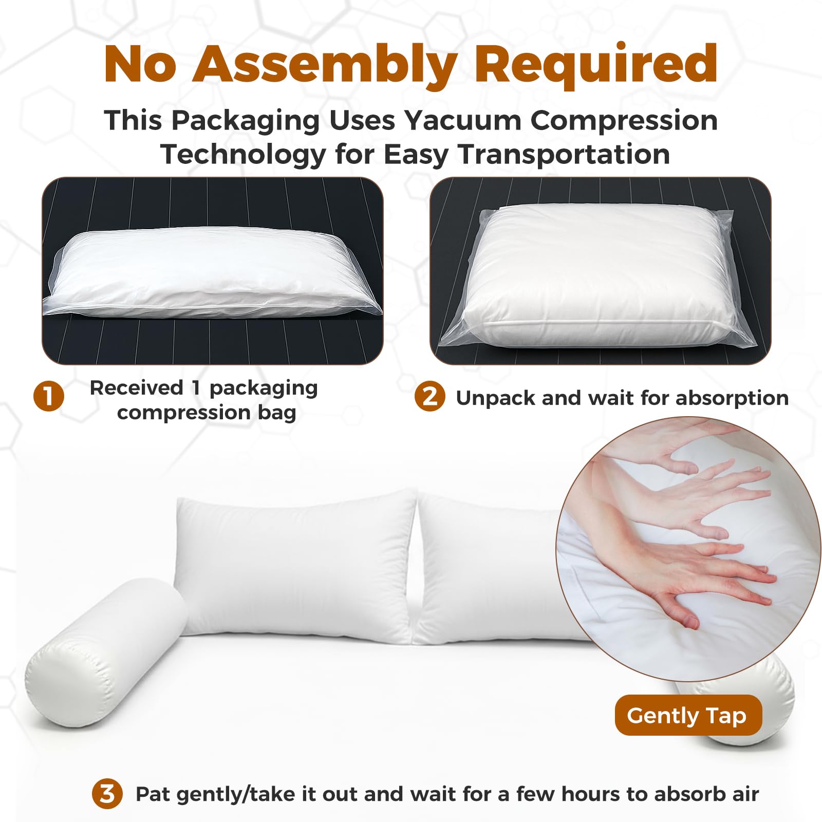 IYTFNSDLE Twin Size Bolster & Back Pillow Inserts Replacement Set with 3D Cotton Filling,Bolster Cushions for Outdoor or Indoor Twin Daybed,Insert ONLY