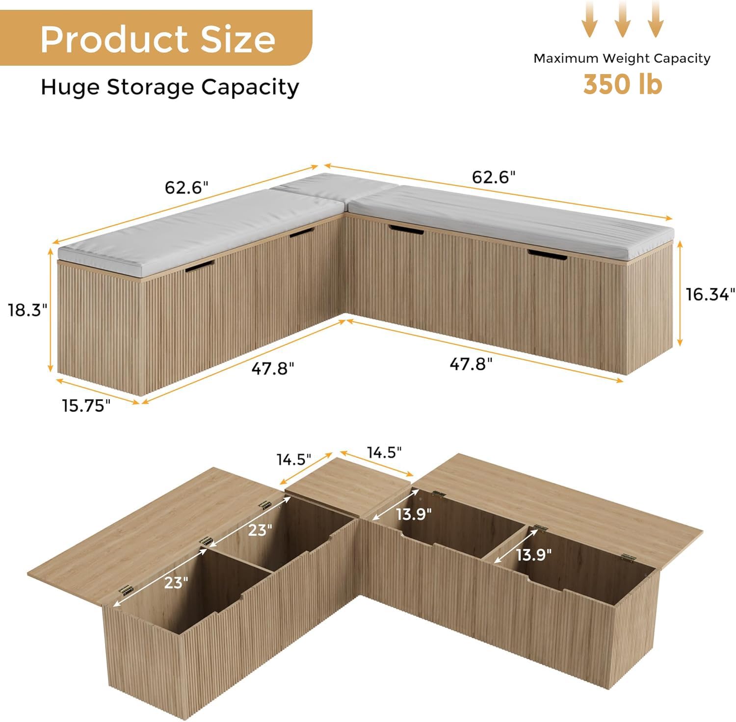 L-Shape Corner Storage Bench with Cushion