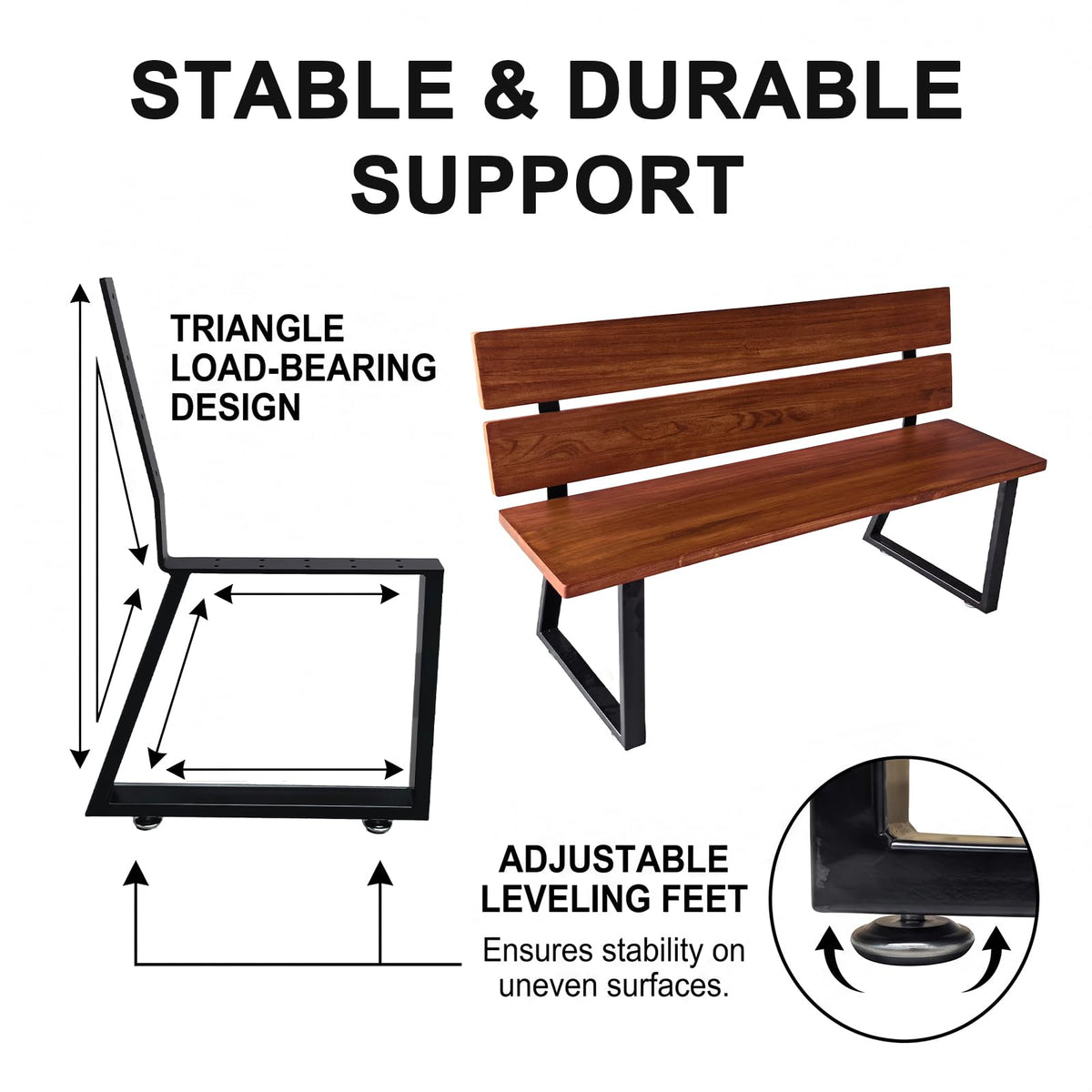 LHERUT Park Bench Frames, Metal Bench Legs with Backrest Brackets
