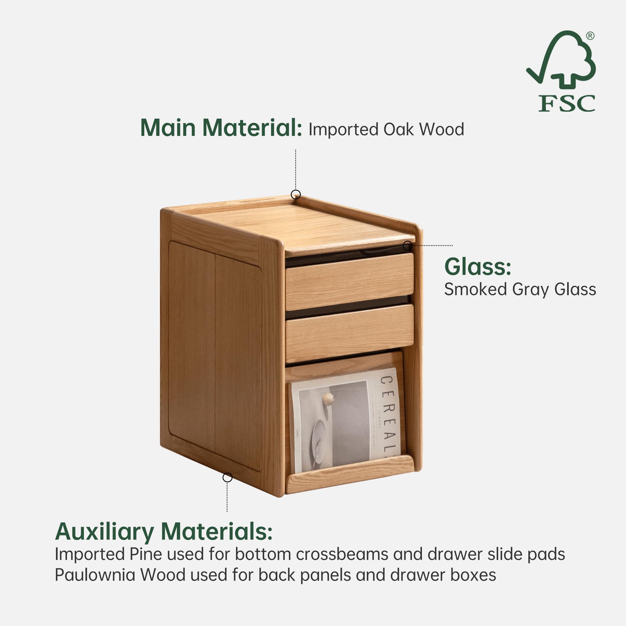 Solid Wood Rolling Side Table with Storage