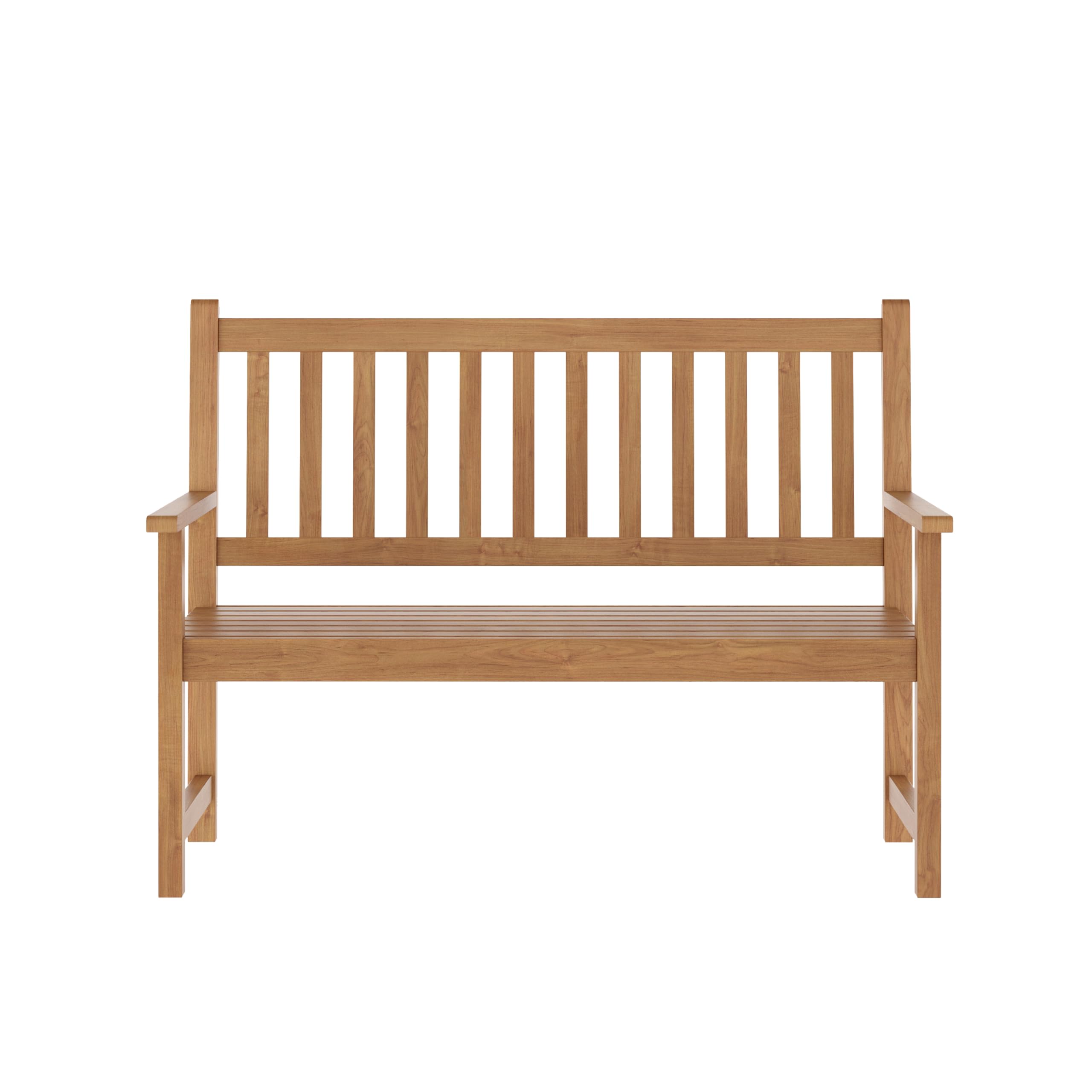 Flash Furniture Adele Commercial Indoor/Outdoor Acacia Wood Bench, 2-Person Slatted Patio Loveseat, for Use in Yard, Garden, Porch, or Park, Brown