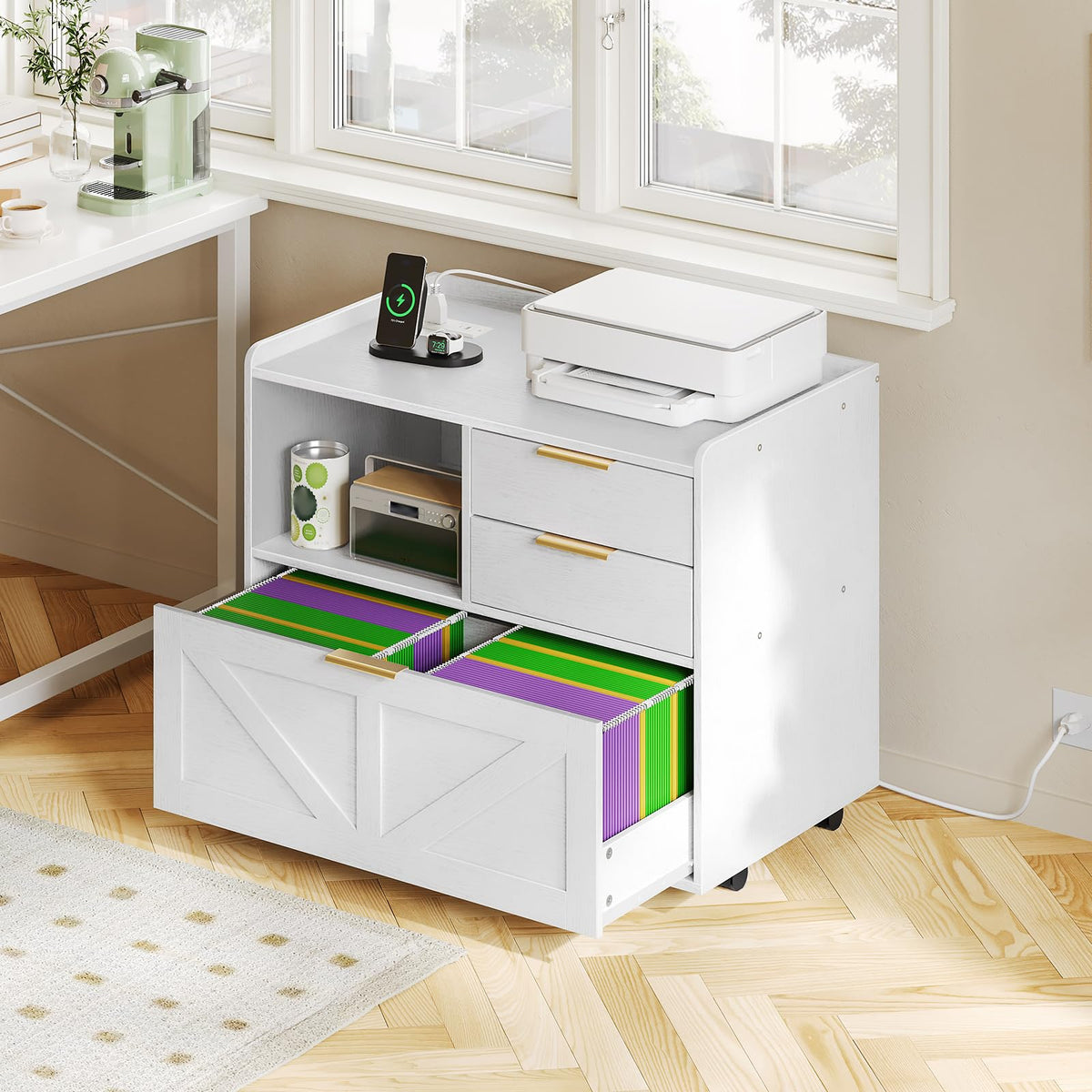 Rolling File Cabinet with Charging Station