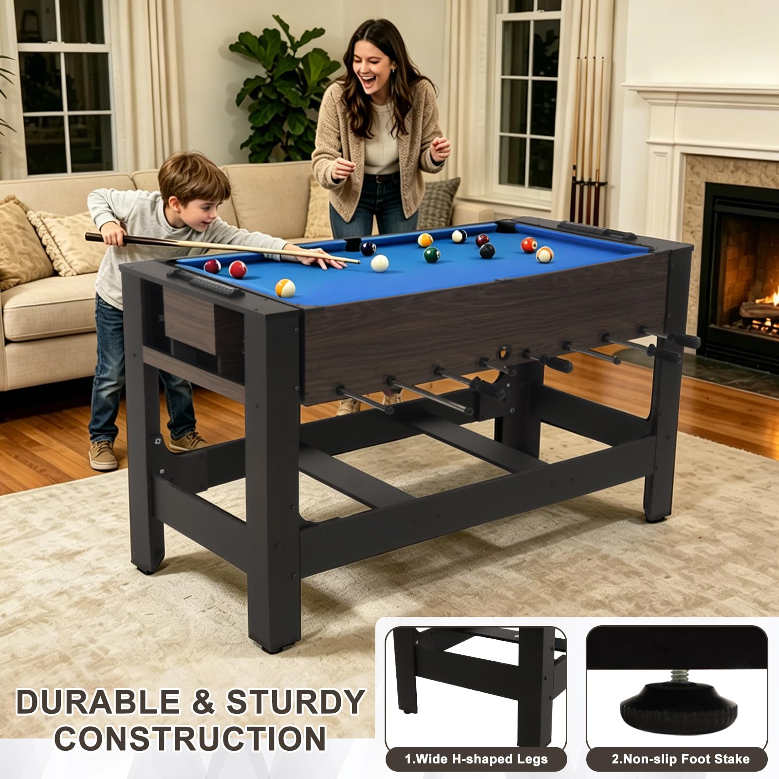 54" 4-in-1 Swivel Multi Game Table, Combo Game Table Set w/Air Hockey, Billiards, Foosball, Table Tennis for Adults, Space-Saving Sports Table for Home Game Room Party
