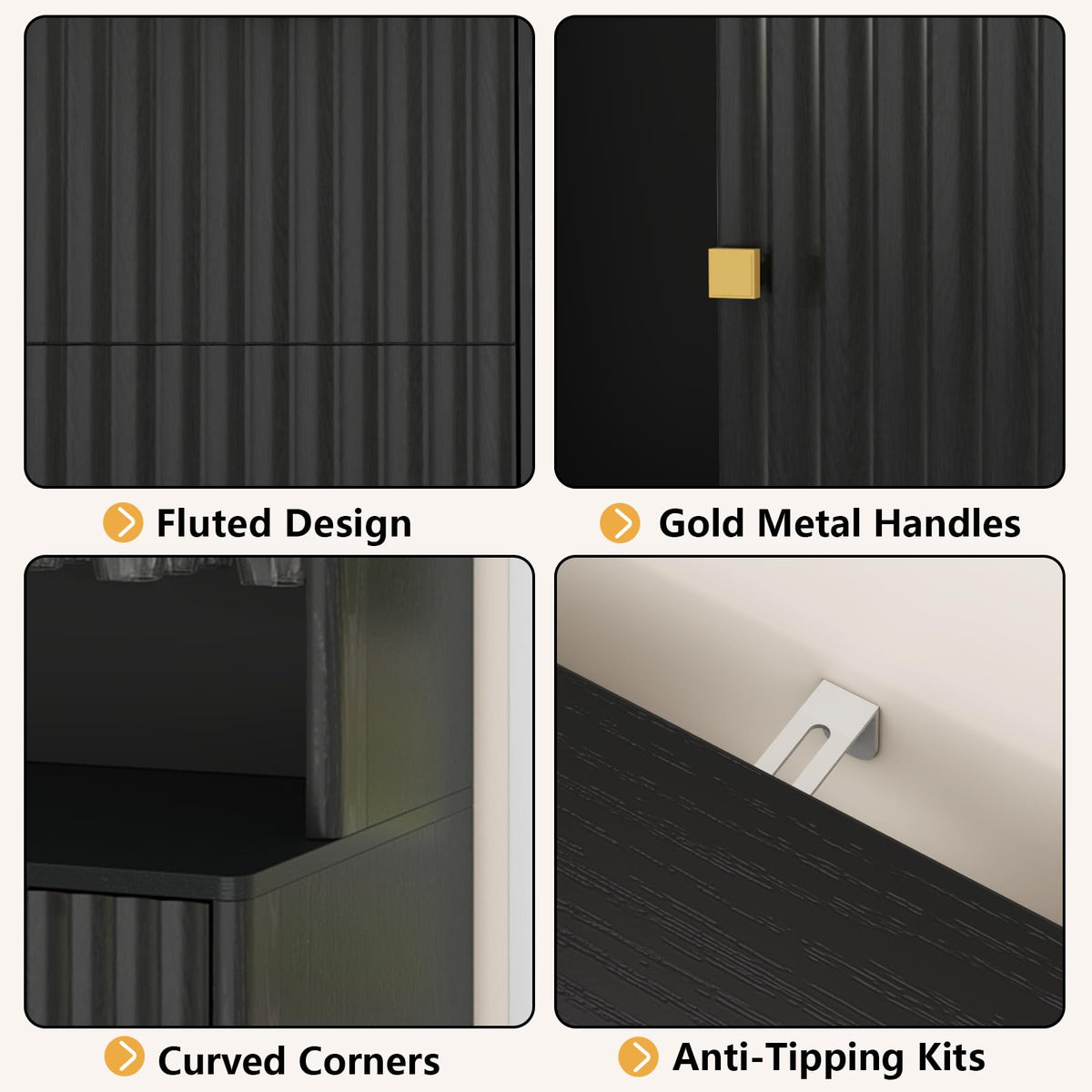 Black Fluted Bar Cabinet