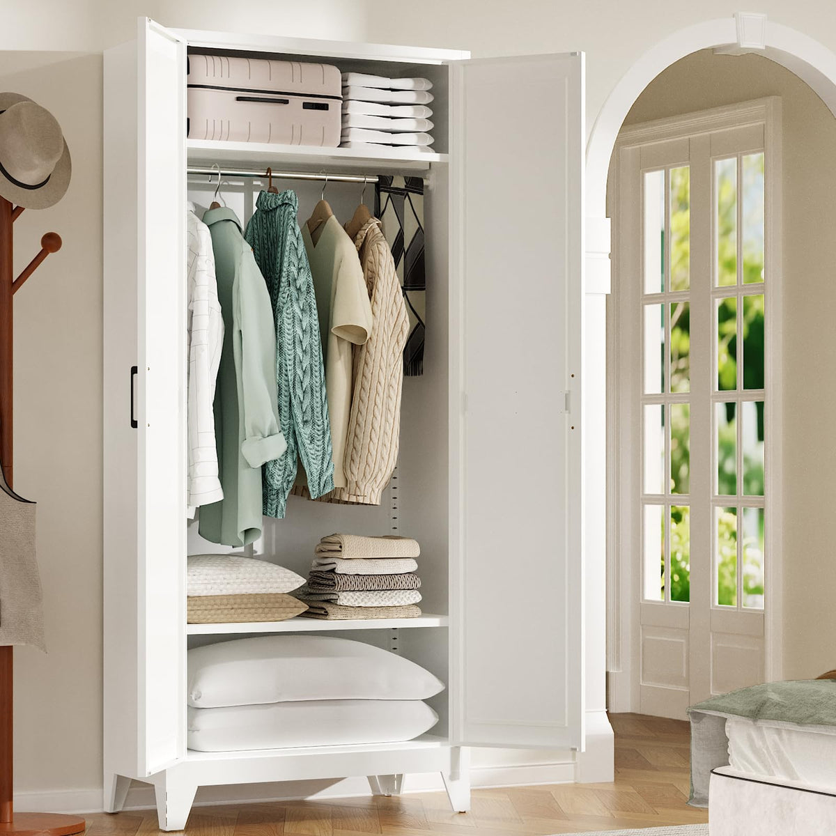 Metal Wardrobe with Hanging Rod