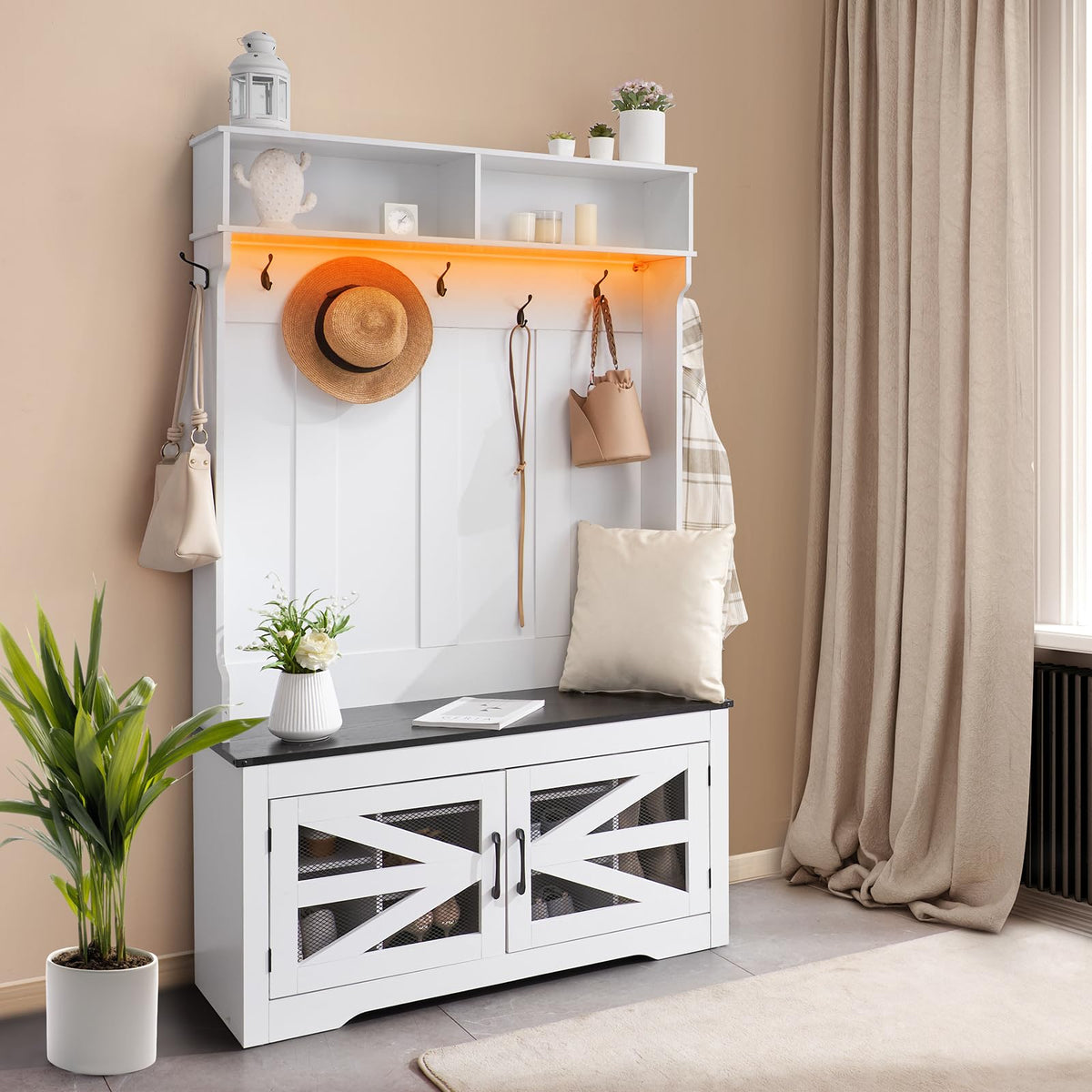 LED Hall Tree with Shoe Storage Bench