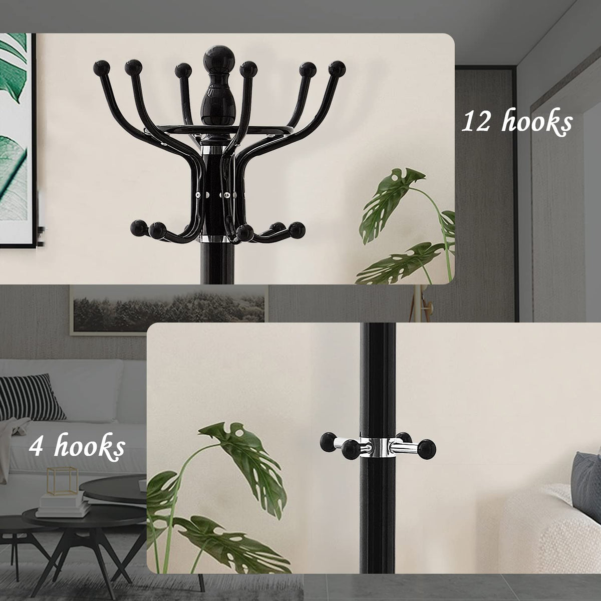 16-Hook Coat Rack with Marble Base