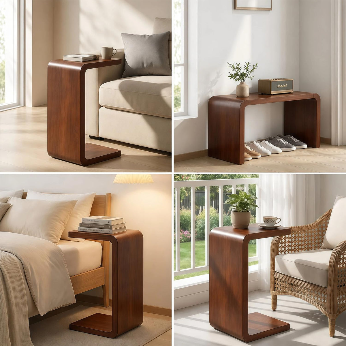 Walnut C-Shaped Wood End Table