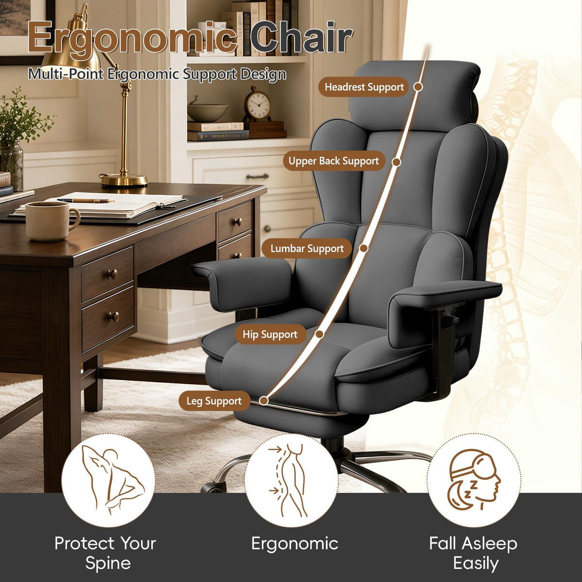XUEGW Big and Tall Office Chair, Heavy Duty Executive Office Desk Chair