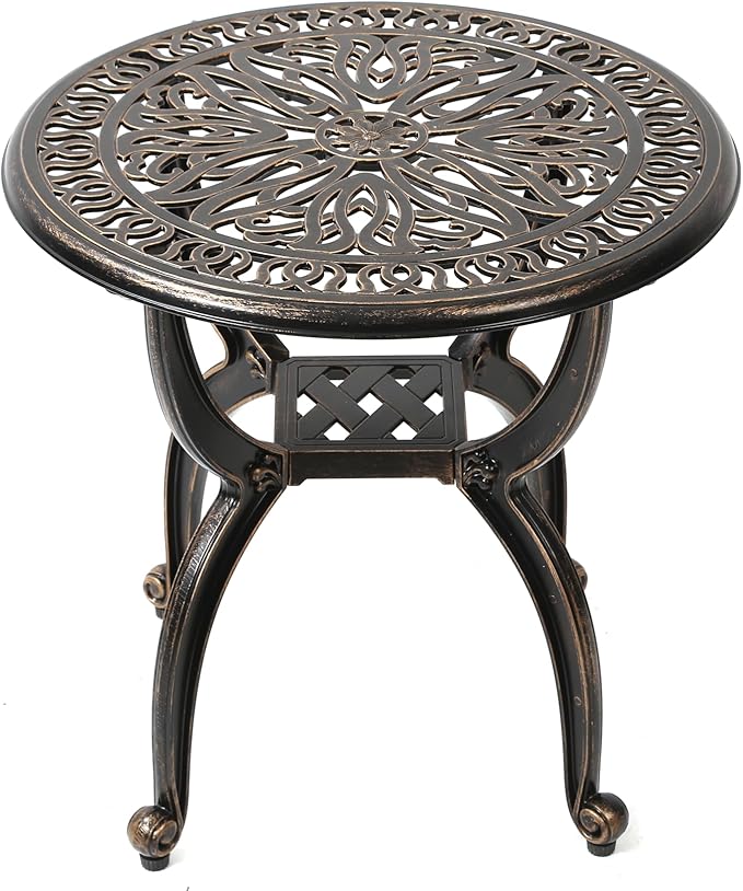 Cast Aluminum Ornate Floral End Table