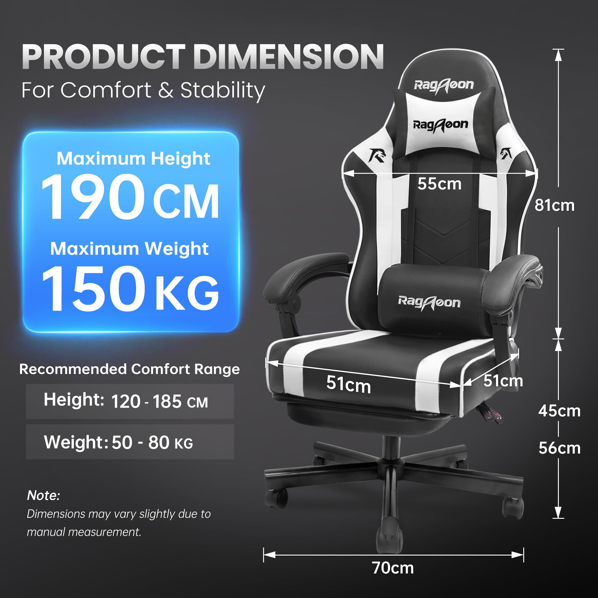 Ergonomic Gaming Chair with Footrest, Headrest & Lumbar Support