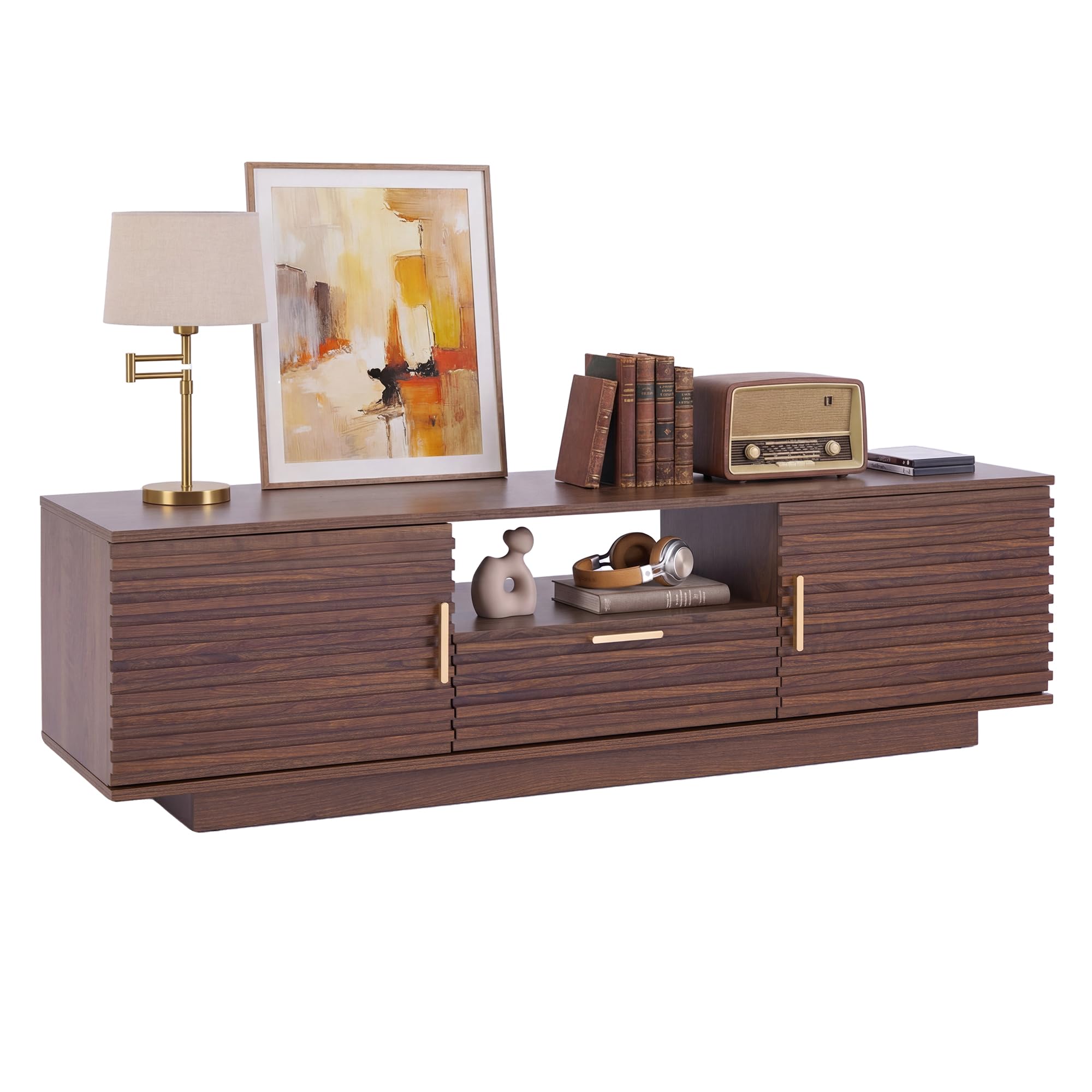 Mid-Century Modern Fluted TV Stand with Storage