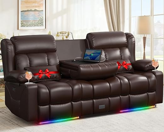 Power Reclining Loveseat Sofa with LED & Storage