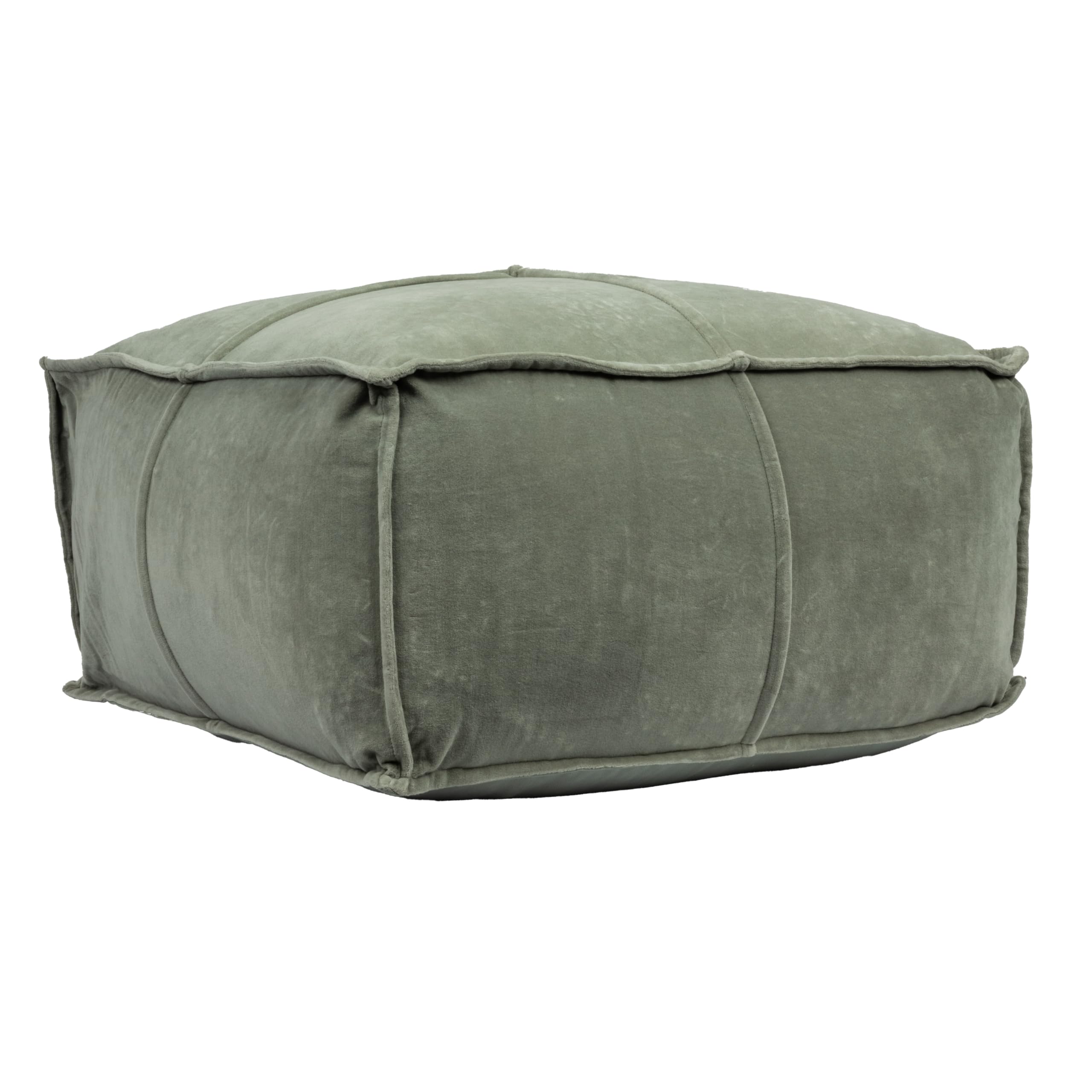 Creative Co-Op Square Cotton Velvet Pouf with Piped Detail, Sage Green