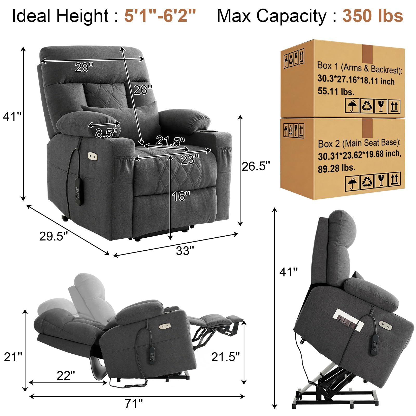 Triple Motor Power Lift Recliner Chair