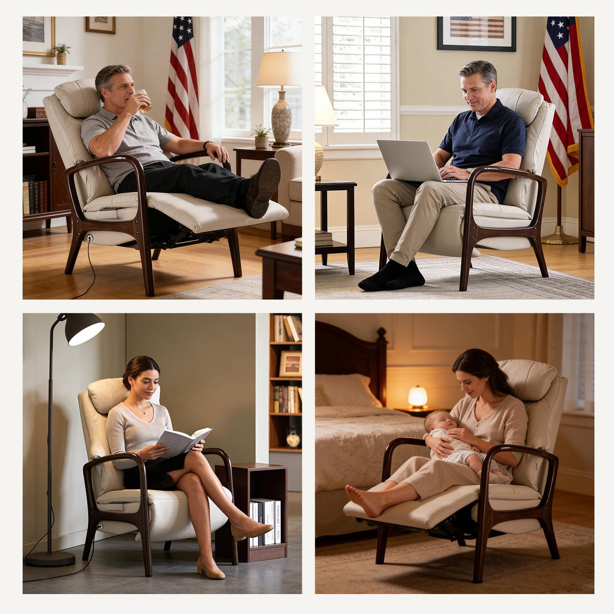 EMIAH M7 Power Recliner Chair for Adults 160° Reclining, Real Leather