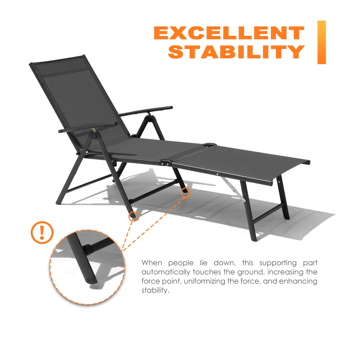 NUU GARDEN Outdoor Patio Lounge Chair, Patio Chaise Lounge Fully Assembled Chaise Lounge with Iron Frame and Textilene Fabric Lounge Chairs for Patio, Beach, Yard, Pool,Grey