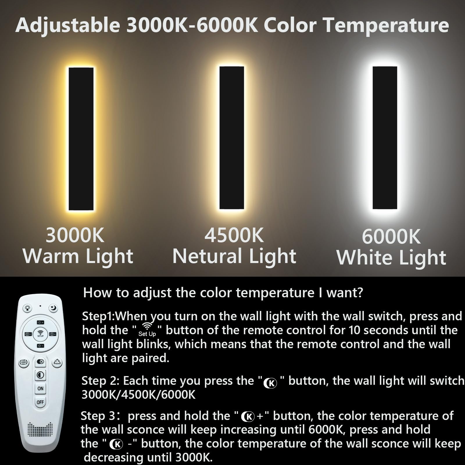 Outdoor LED Wall Sconce – 59" Dimmable, IP65, 2-Pack