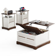 3-Piece Farmhouse Coffee Table Set with Lift-Top & Charging End Tables