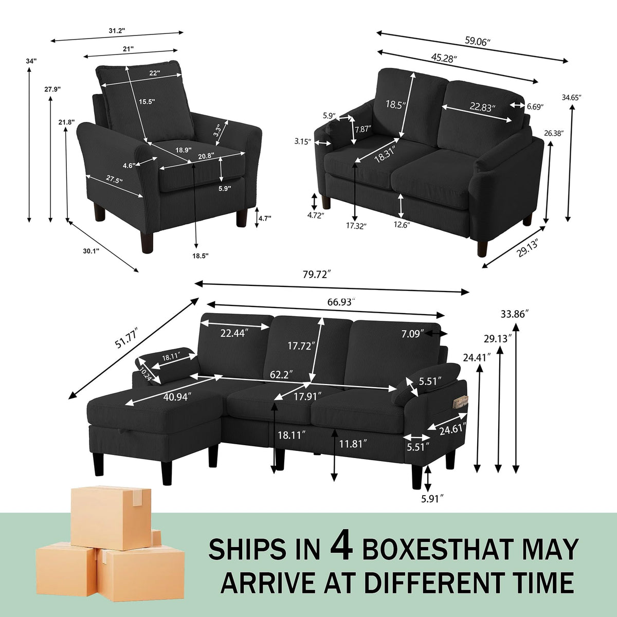 4-Piece Corduroy Sofa Set
