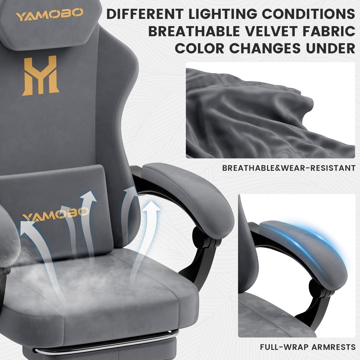 Grey Massage Gaming Chair with Footrest