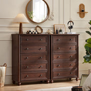 Farmhouse 5-Drawer Tall Dresser with Metal Handles