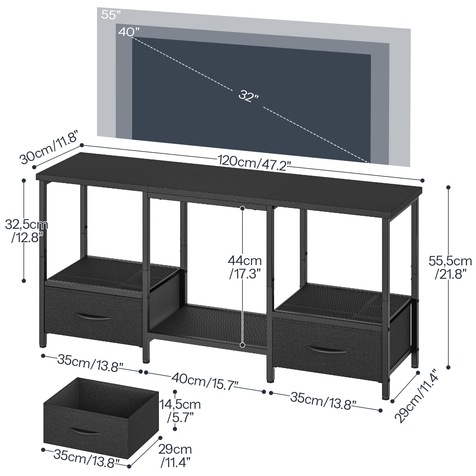 HOOBRO LED TV Stand with Storage, LED Entertainment Center with Open Shelves and Drawer, Fits TVs up to 55", Television Stand for Living Room, Bedroom, Black BB123DDS01G1