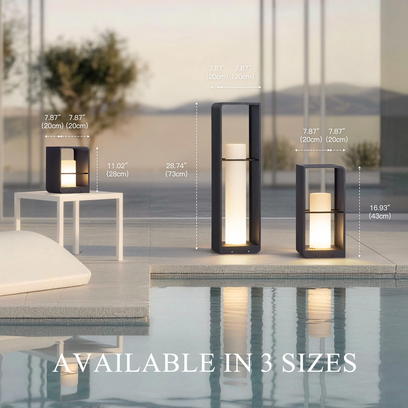 RIRZ Modern Floor Lamp with Remote (Adjustable Brightness), Dusk to Dawn Outdoor Solar Lanterns Waterproof IP65, Unique Floor Lamps, 3000K Solar Outdoor Lamp for Patio Backyard Garden Deck Decoration