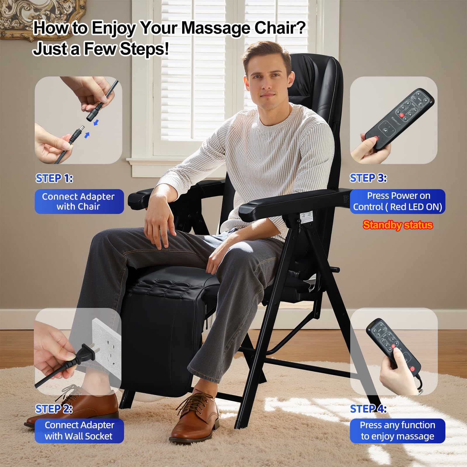 Ezencon Foldable Electric Massage Chair, Heat,Shiatsu,Vibration