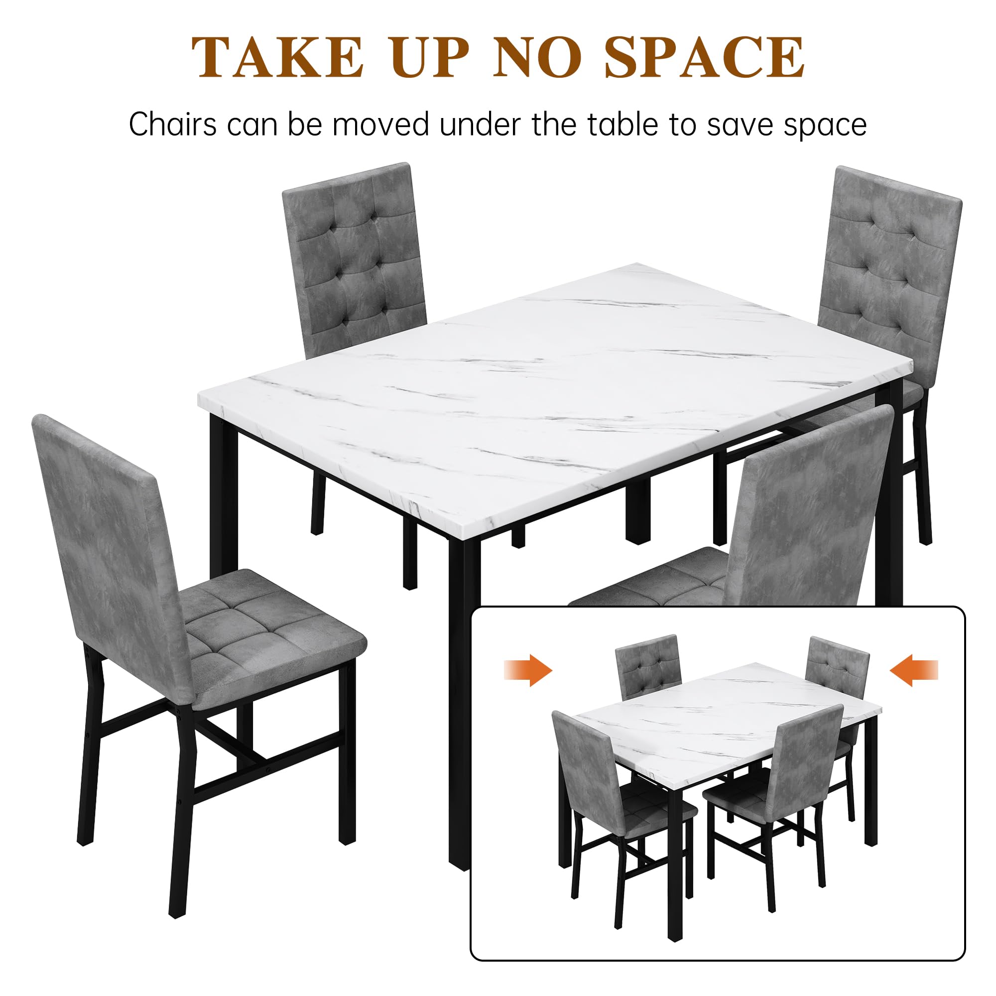 4-Piece Faux Marble Dining Table Set with Velvet Chairs