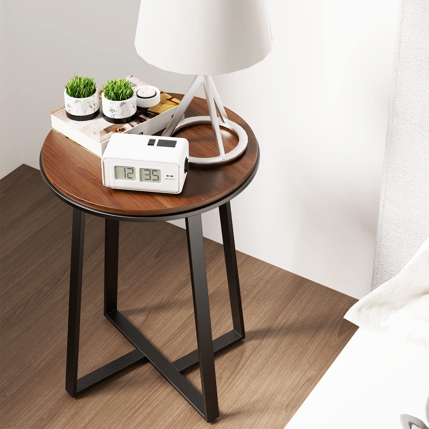 Round Side Table with Metal Frame