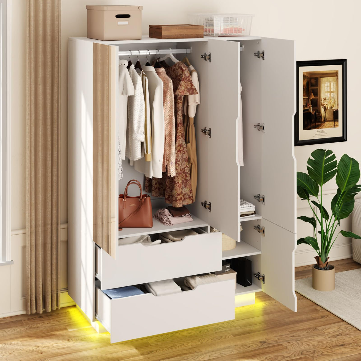 White Mirrored Wardrobe with LED Lights