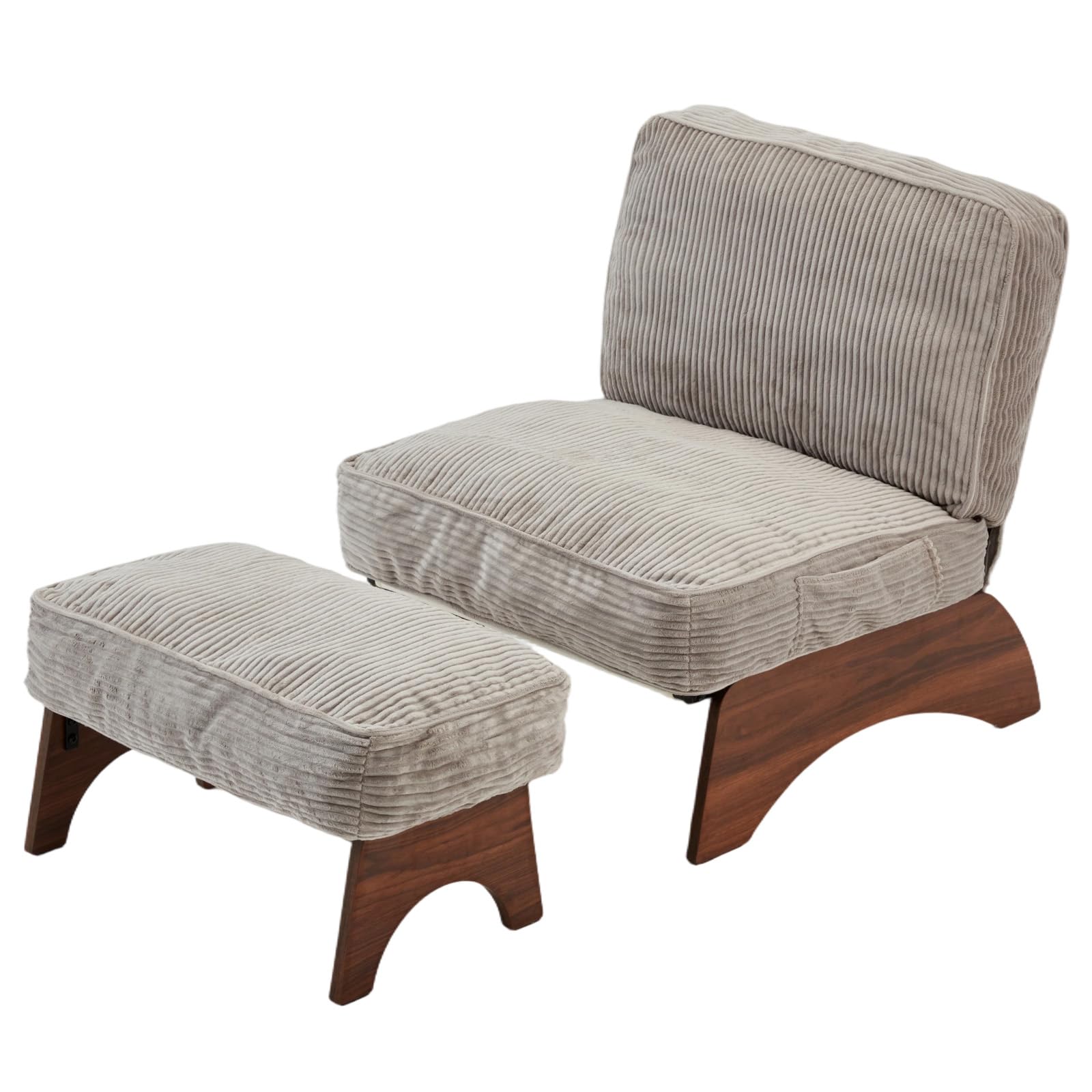 Corduroy Accent Chair with Ottoman & Adjustable Backrest