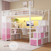 Twin Loft Bed with Desk and Storage Stairs